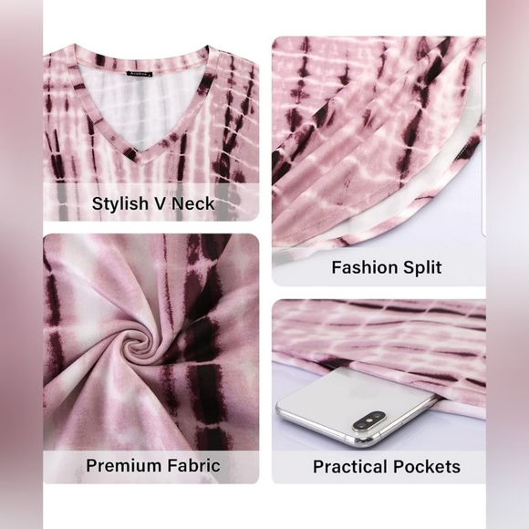 💚Summer Maxi Dress Short Sleeve V Neck Casual Loose Long Beach Split Dresses wi - Picture 3 of 5